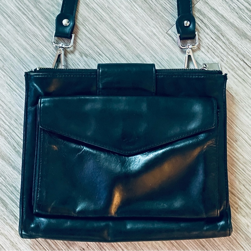 DANIER BLACK LEATHER VINTAGE CROSSBODY SHOULDER WOMEN BAG